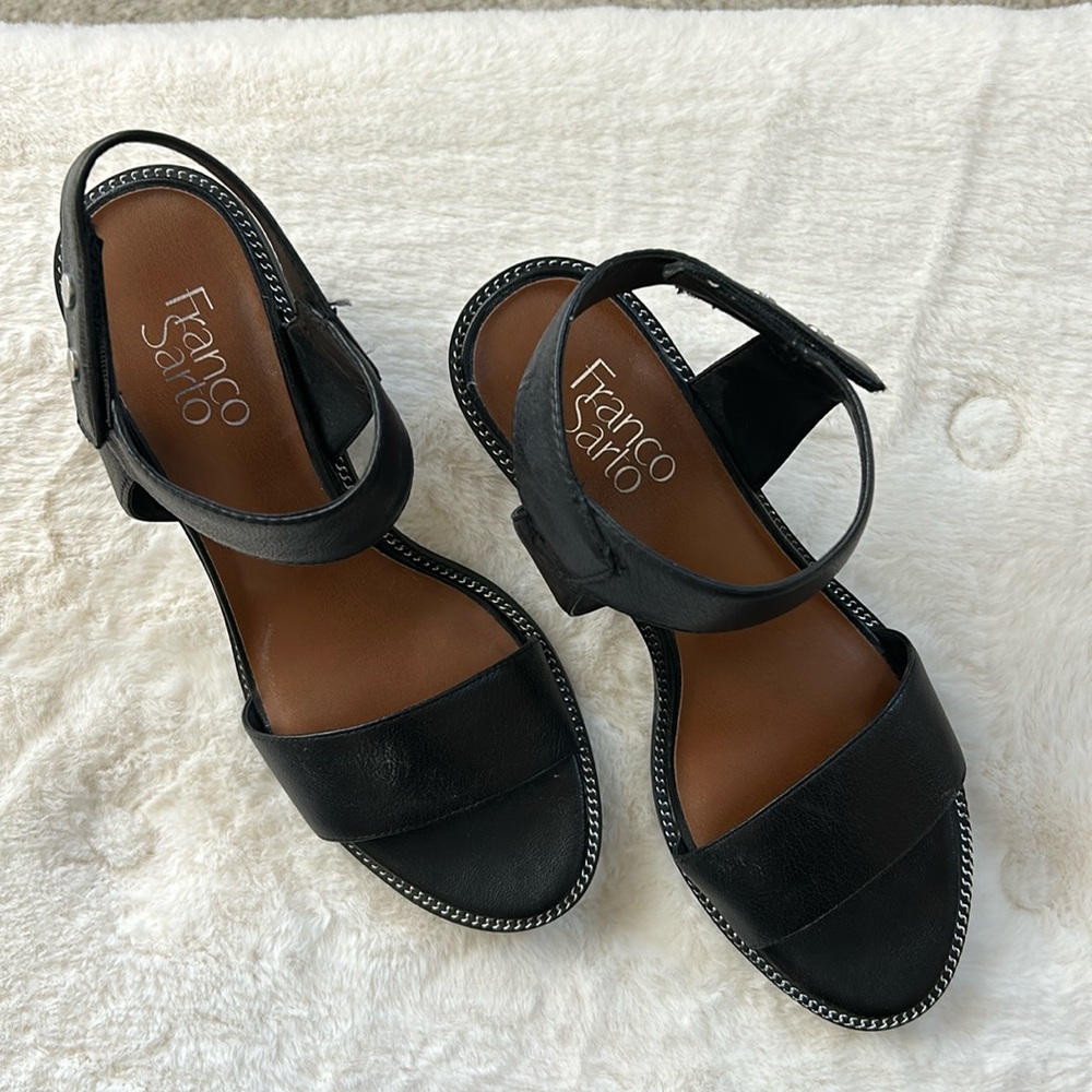 Franco Sarto Black Sandals with Wood Heel